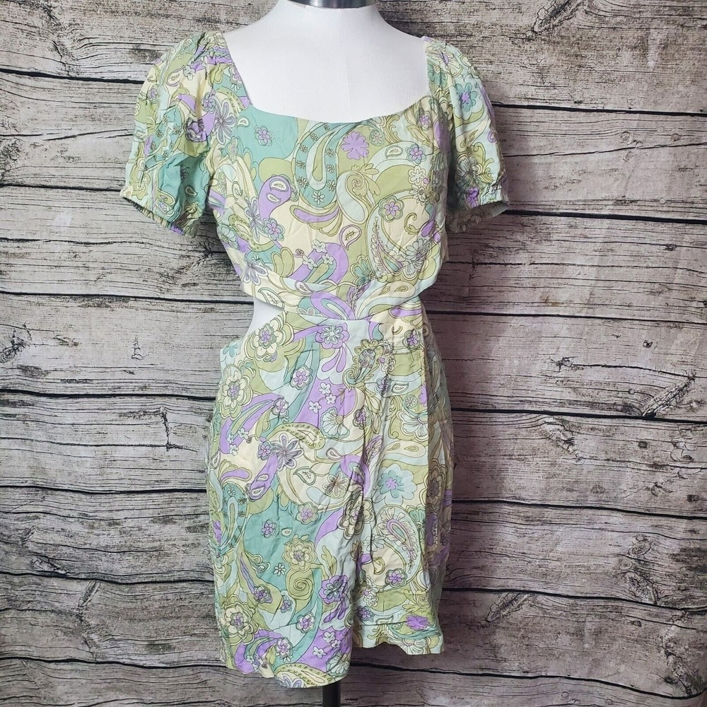 Junior's Stella Floral Sleeveless Cut Out Mini Dress Size Large Reg $52.00